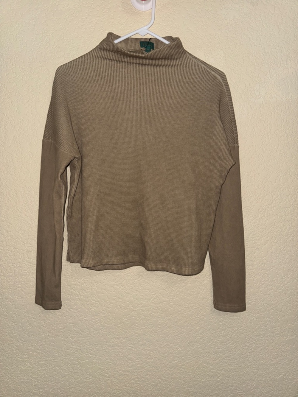 Mock Neck Waffle Long Sleeve Top - Taupe NWT Size Medium